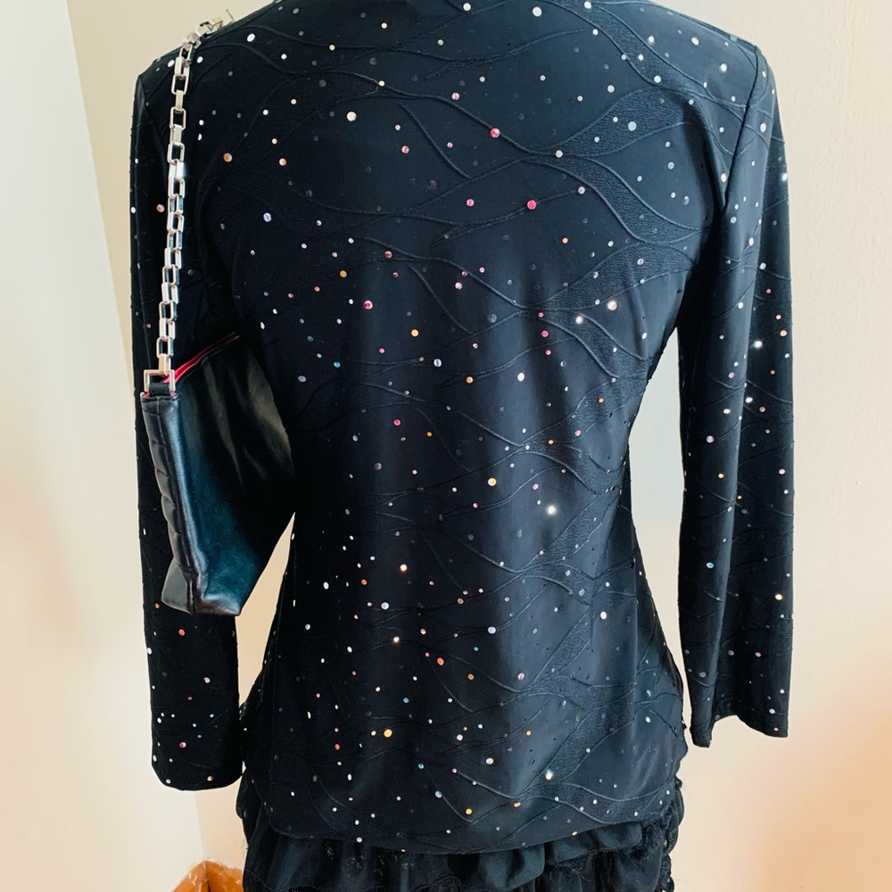 Chic Black blouse sparkles silver Accents - Picture 3 of 7